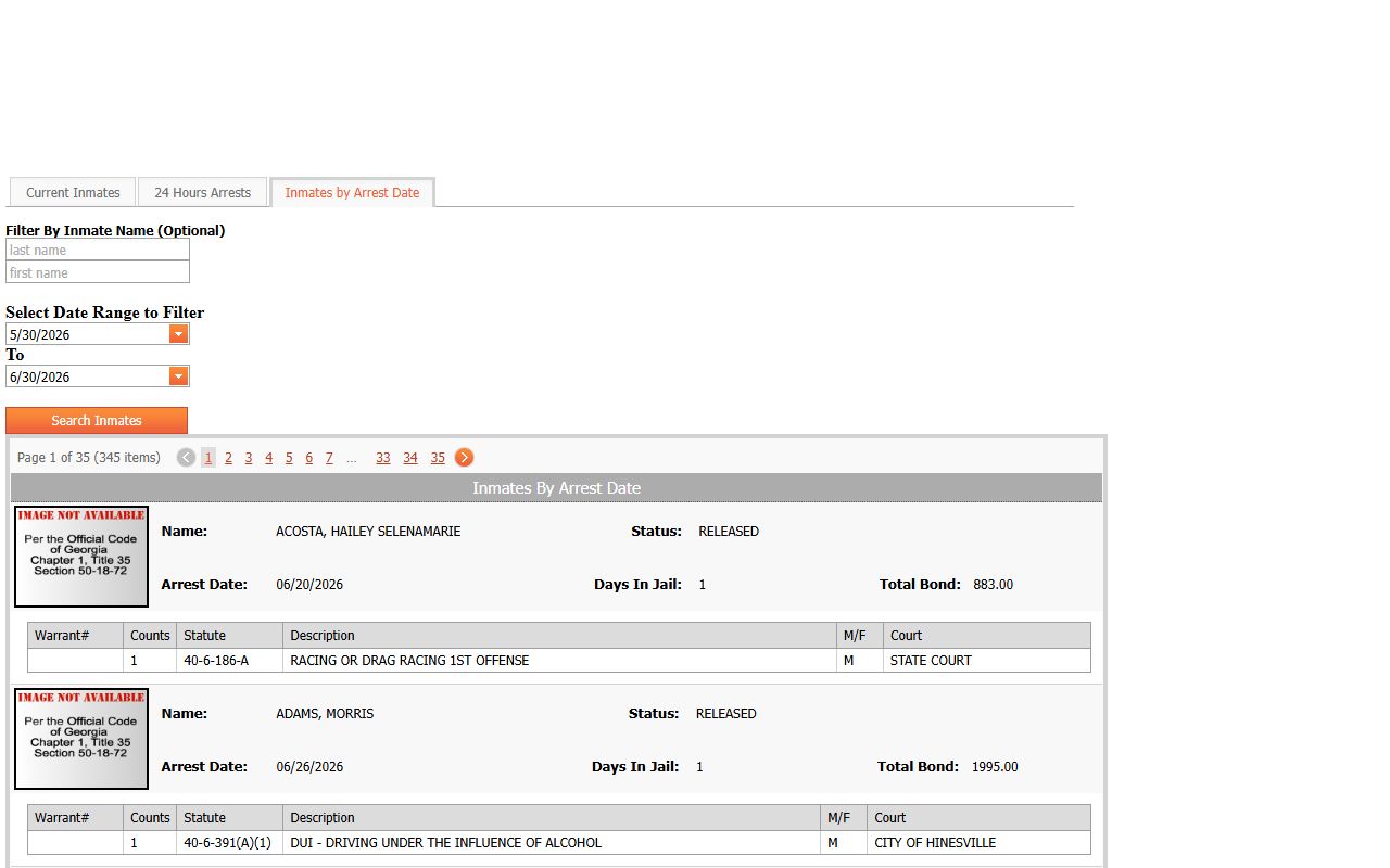 Liberty County jail mugshots arrest date roster view