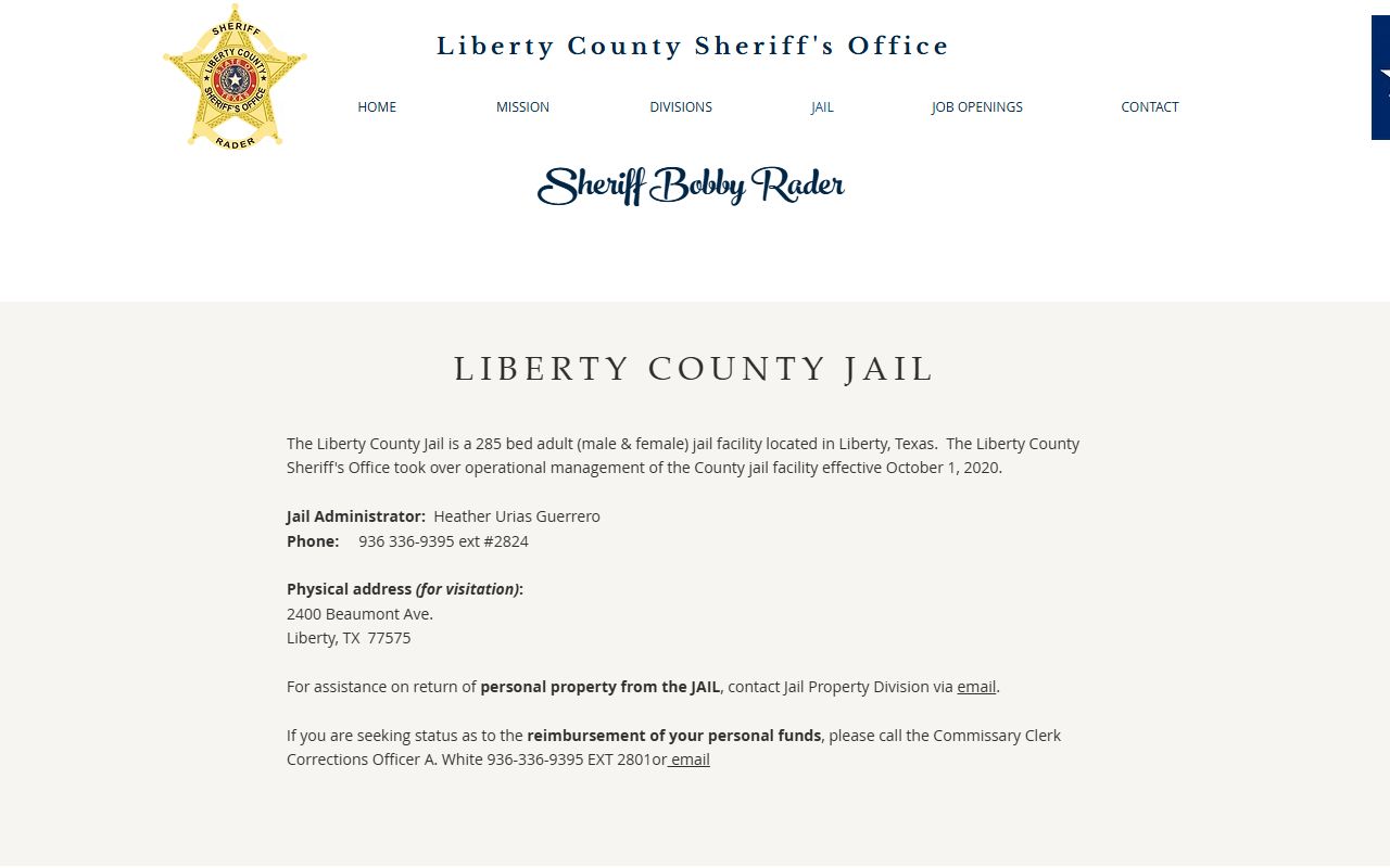 Liberty County Jail inmate lookup sheriff jail page